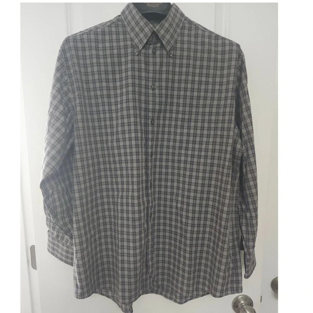Dockers Men Button Down Plaid Long Sleeve Stain Defender Large Neck 16 16.5